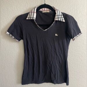 Burberry Black Polo with Plaid Collar